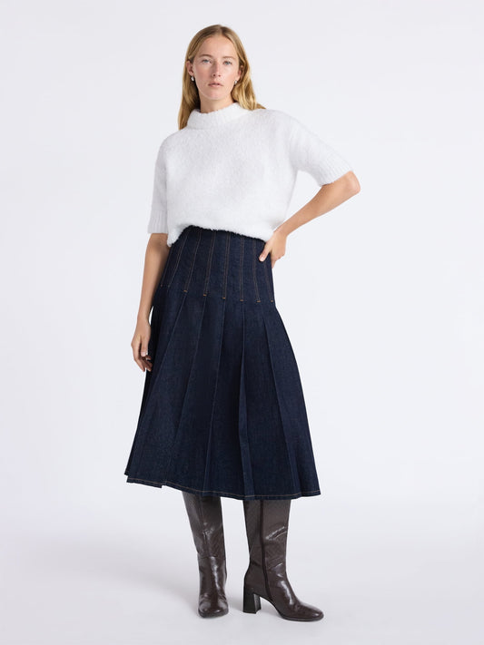 Walmart Free Assembly Women's and Women's Plus Stitch Pleated Denim Maxi Skirt, Size 0-28