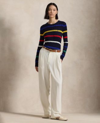 Macy's Polo Ralph LaurenWomen's Striped Cable-Knit Cotton Sweater