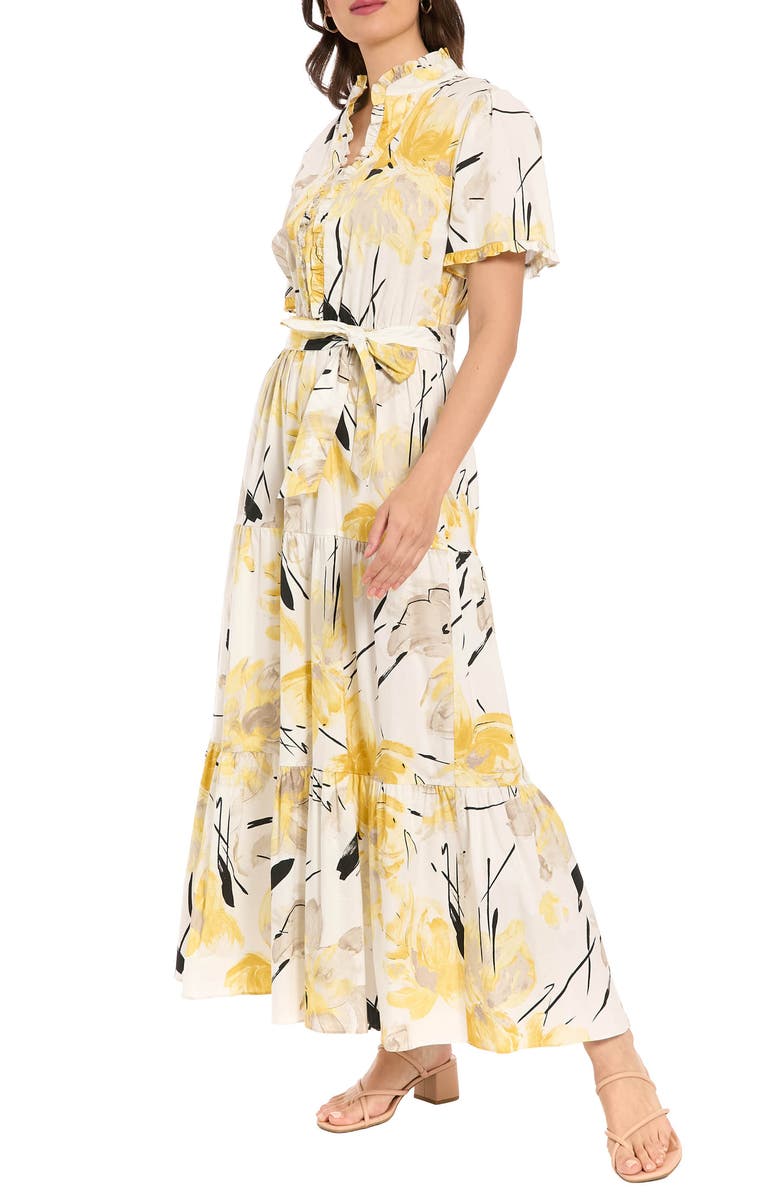 London Times Ruffle Neck Maxi Dress