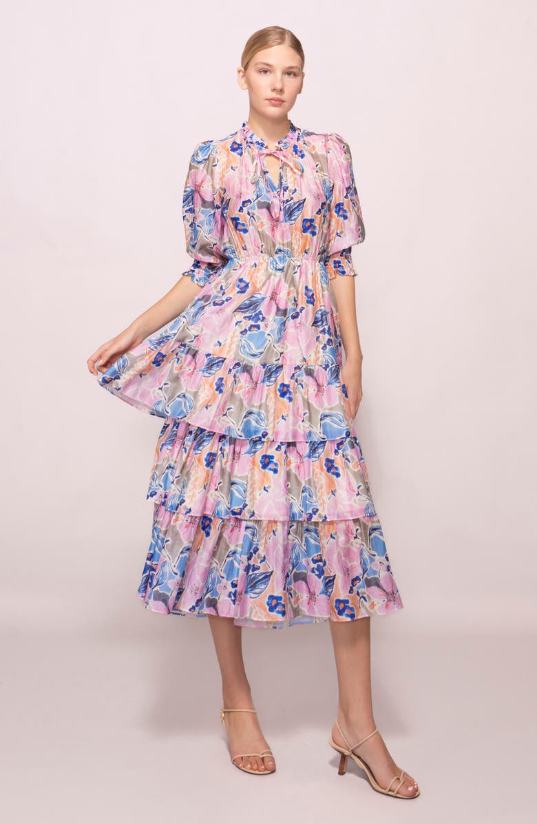 MELLODAY Printed Tiered Midi Dress