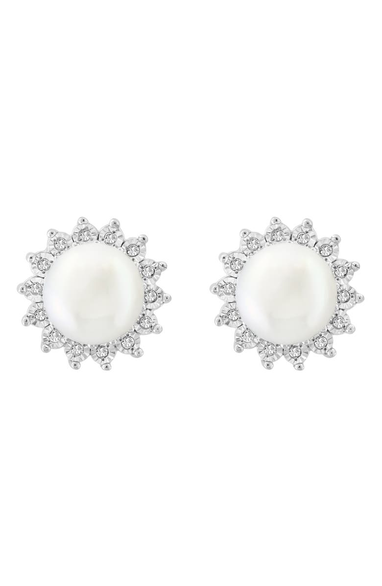 EFFY Sterling Silver Freshwater Pearl Diamond Halo Stud Earrings
