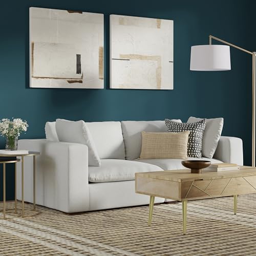 Amazon SIMPLIHOME Jasmine 2-Seater Modular Sofa in Performance Fabric, Cloud Grey, 88-inches Wide, Handcrafted Contemporary-Style Loveseat Sofa for Living Room