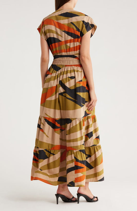 Halogen® Stripe Cap Sleeve Cotton Maxi Dress