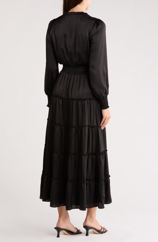 Halogen® Satin Long Sleeve Tiered Maxi Dress