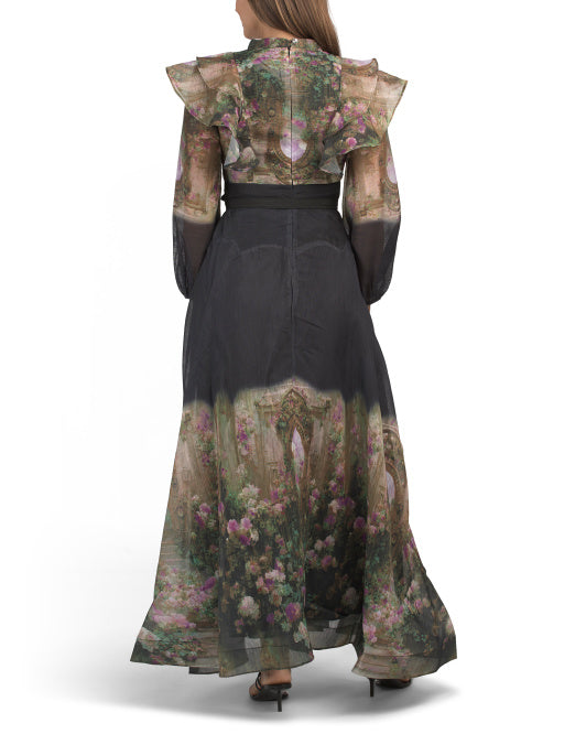 DALIA MACPHEE Long Sleeve Printed Maxi Dress