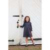 Vintage Victorian Long Sleeve Ruffle Cuff Comfort Fit Short Dress, Navy