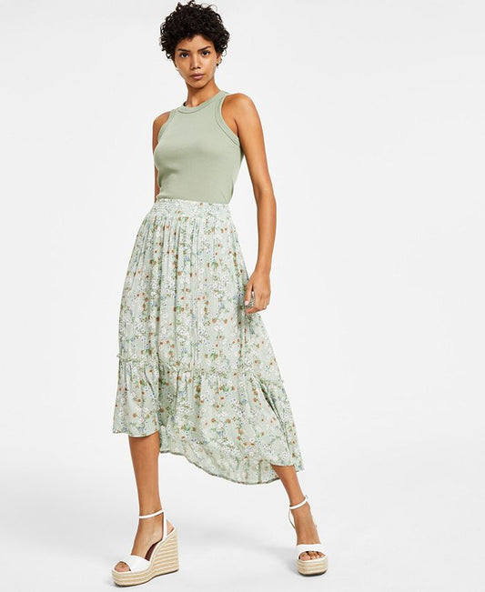 Hippie Rose - Juniors' High-Low Printed Pull-On Maxi Skirt
