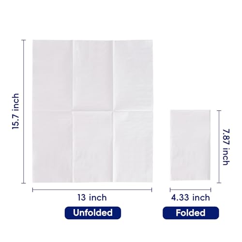 100 Pack Paper Napkins Guest Towels Disposable Premium Quality 3-ply Dinner Napkins Disposable Soft, Absorbent, Party Napkins Wedding Napkins for Kitchen, Parties, Dinners or Events(white)