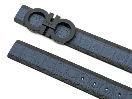 Salvatore Ferragamo Stripe Logo Embossed Men's Leather Belt