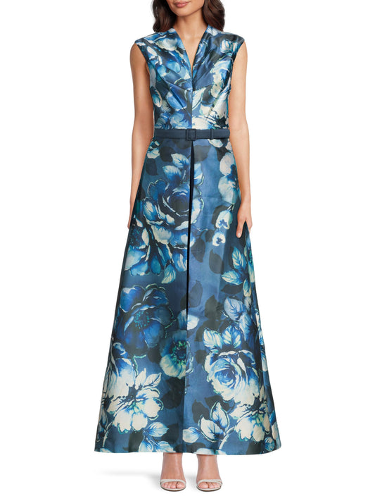 Kay Unger Pia Floral Jacquard Walk-Thru Jumpsuit