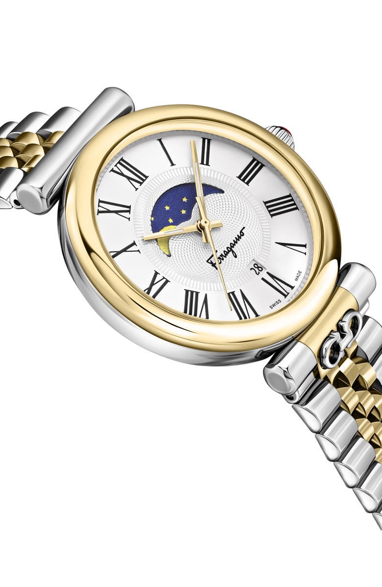 FERRAGAMO Ora Moonphase Two-Tone Bracelet Watch, 40mm