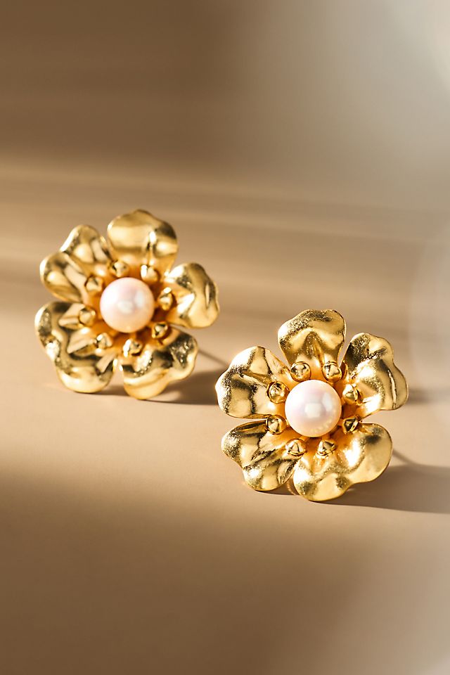 Anthropologie The Pink Reef Georgian Pearl Stud Earrings