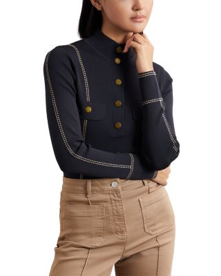 REISS Eva Contrast Stitch Knit Top