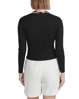 Point Ribbed Knit Cardigan Sweater