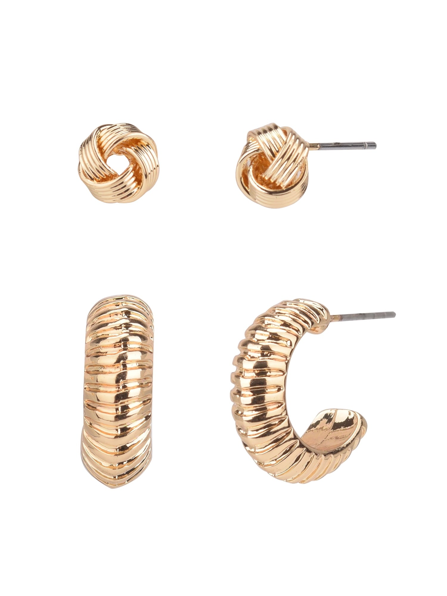 thumbnail image 2 of Time and Tru Adult Women's Gold Tone 6 Pair Stud and Hoop Crystal Metal Earring Set, 2 of 4