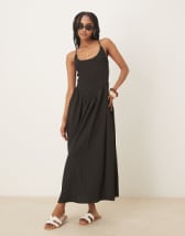 Topshop denim godet seamed midaxi dress in rich blue