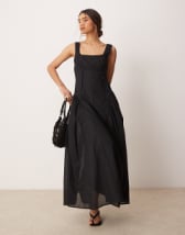 Topshop denim godet seamed midaxi dress in rich blue