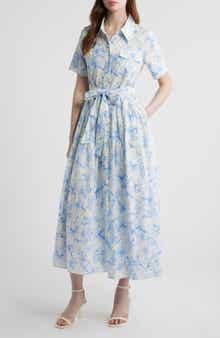 Embroidered Stripe Midi Shirtdress