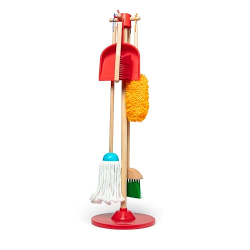 Amazon Melissa & Doug Dust Sweep Mop 6-Piece Pretend Play Set, Toddler Toy Cleaning, Pretend Play Home Cleaning, Kids Broom and Mop Set for Ages 3+