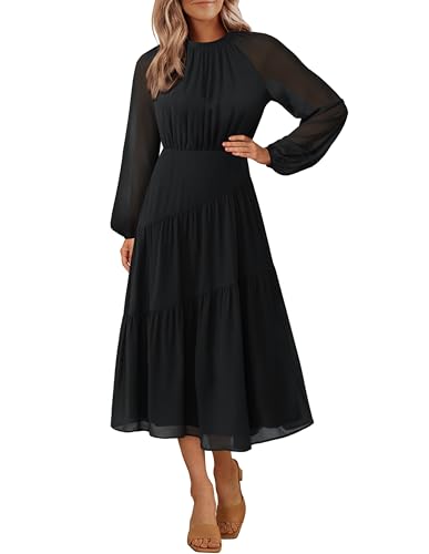 GRACE KARIN Women's 2024 Fall Dress Long Sleeve Empire Waist Tiered A Line Swing Flowy Midi Dress