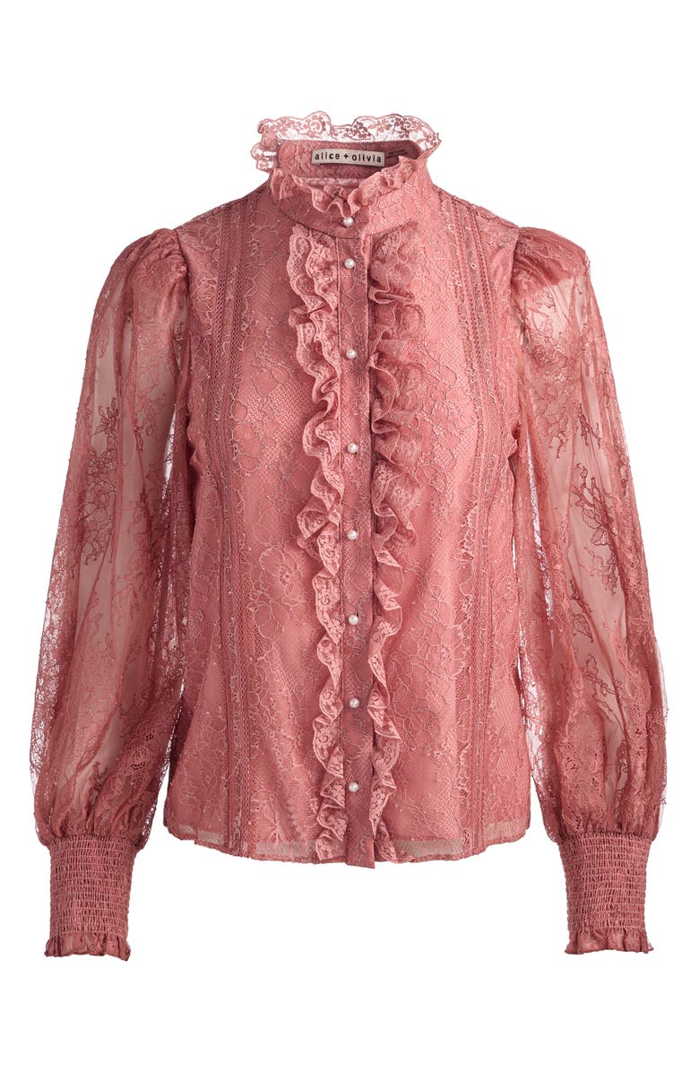 Alice + Olivia Eugenia Lace High Neck Button-Up Shirt