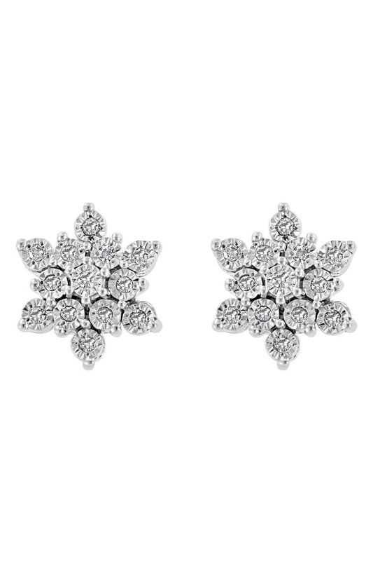 EFFY Floral Sterling Silver Diamond Stud Earrings - 0.13 ctw.