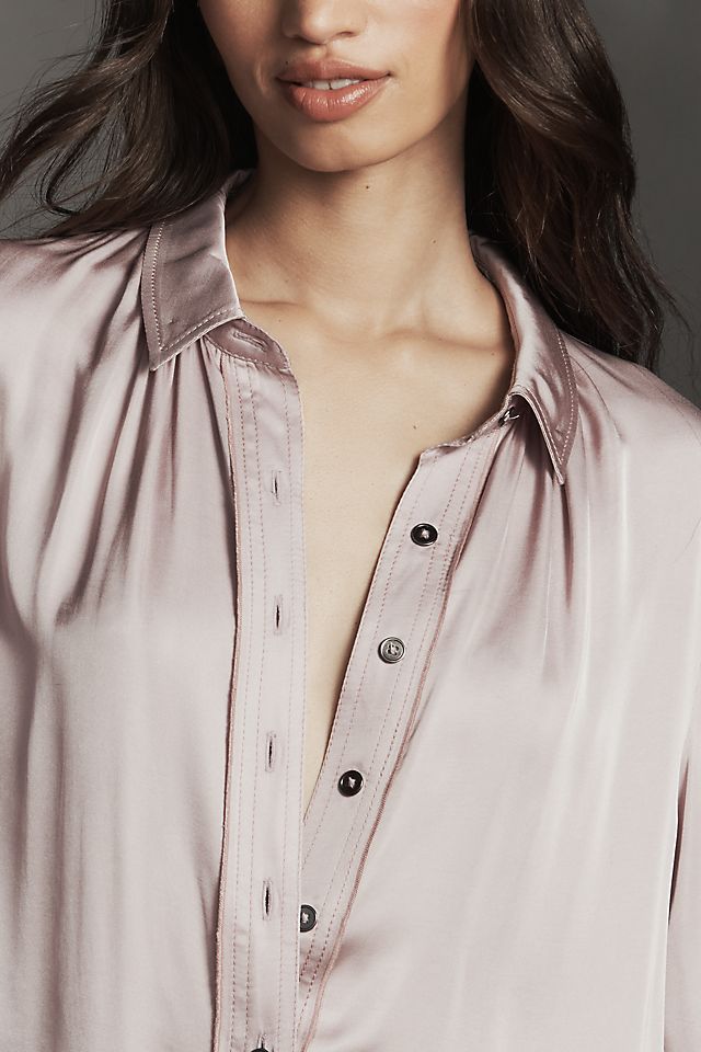 Anthropologie Pilcro Longline Silky Buttondown Shirt