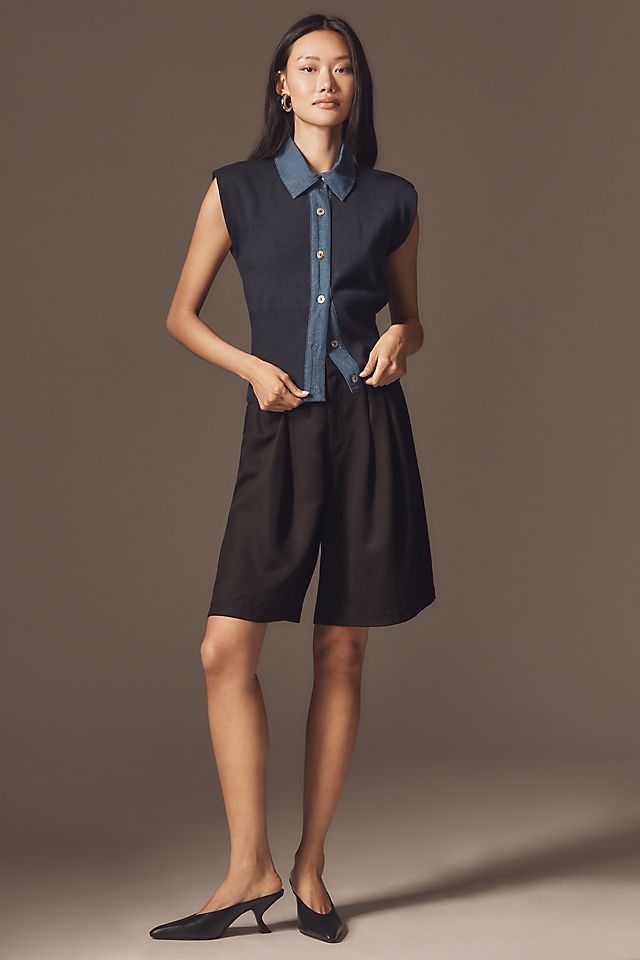 Anthropologie Maeve Collared Denim Muscle Sweater Vest
