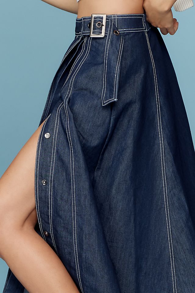 Anthropologie Pilcro Side-Slit Denim A-Line Midi Skirt