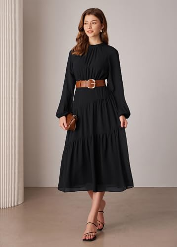 GRACE KARIN Women's 2024 Fall Dress Long Sleeve Empire Waist Tiered A Line Swing Flowy Midi Dress