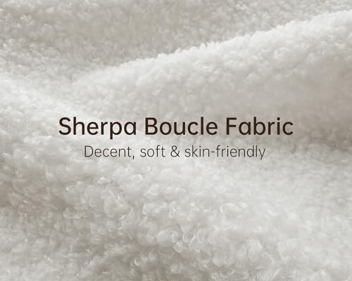 Amazon Morden Fort Modern Cloud Couch - 3 Seater Sherpa Boucle Sofa with Wood Legs, Ultra-Thick High Resilience Cushion with 3 Matching Pillows Upholstered Comfy Couch Sofa for Living Room - Off White