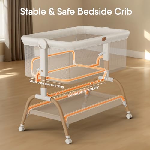 Amazon Baby Bassinet Bedside Crib, 3-in-1 Baby Bassinet Bedside Sleeper with Mattress and Soft, Breathable Sheet, Full-Mesh Sides, 6-Height Adjustable, Stable and Secure Crib for Newborns