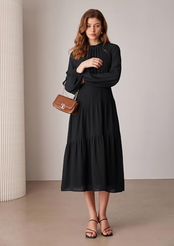 GRACE KARIN Women's 2024 Fall Dress Long Sleeve Empire Waist Tiered A Line Swing Flowy Midi Dress