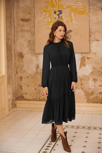 GRACE KARIN Women's 2024 Fall Dress Long Sleeve Empire Waist Tiered A Line Swing Flowy Midi Dress