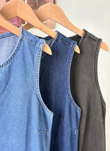 Amazon Womens Casual Sleeveless Maxi Denim Dress Crewneck Vintage Loose Long Vest Jean Dress with Pockets