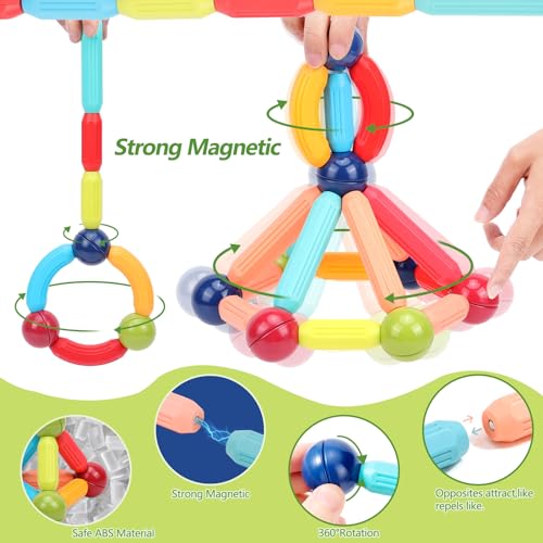 COUOMOXA Magnetic Building Blocks for Kids: 3 4 5 6 7 8+ Years Old STEM Educational Learning Toys for Boys Girls - Age 3+ Montessori Indoor Preschool Game for Toddlers