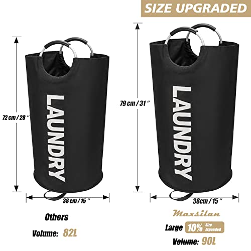 Amazon 90L Large Laundry Basket, Freestanding Tall Clothes Hamper, Collapsible Laundry Bag, Black