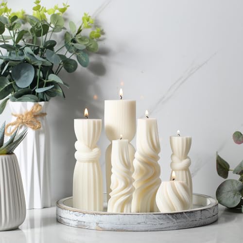 Amazon 6 Pcs Pillar Candles Modern Aesthetic Ribbed Decorative Candle Set Cute Soy Wax Scented Ribbed Decor for Home(White,2.36-6.89 Inch)