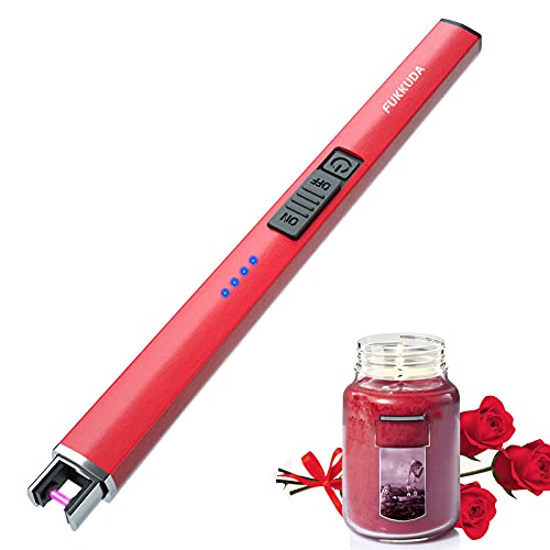 Amazon Electric Candle Lighter Rechargeable Lighters Stocking Stuffers for Women Plasma Arc Lighters Windproof & Flameless with USB Rechargeable Battery Double Safety Switch (Ruby Red)