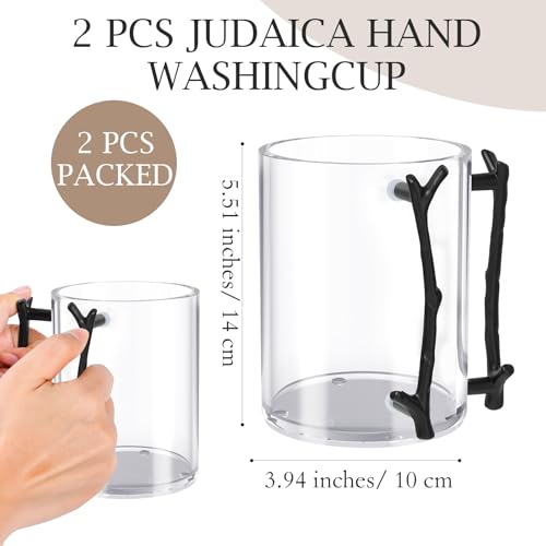 Amazon Jurtmy 2 Pcs Judaica Hand Washing Cup with Dual Handles, Clear Acrylic Hand Washing Cup for The Jewish Ritual & Netilat Yadayim (Black Handle)