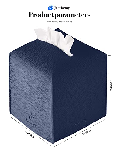 Amazon Tissue Box Cover, Jeethemy Square PU Leather Tissue Box Holder, Modern Tissue Case Facial Paper Organizer Dispenser，5X5X5'',Single Navy Blue
