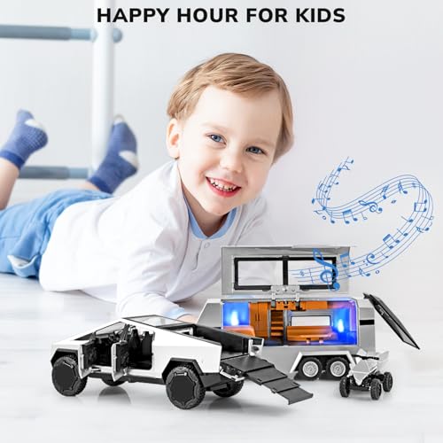 Amazon Truck and Trailer Toys for Boys 1/32 Diecast Truck and Trailer Model Kit,Toy Truck and Trailer Set with Sound and Light,Pull Back Toy Truck with Trailer,Toy Trucks for Boys Age 4-7（Silver）
