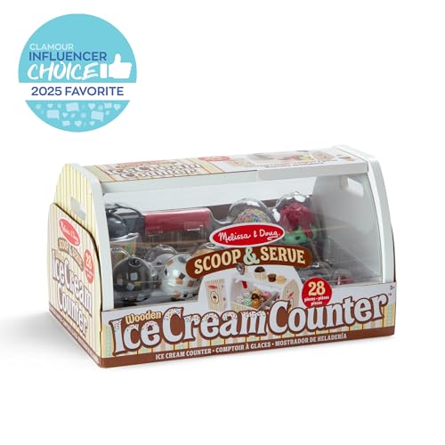 Amazon Melissa & Doug Wooden Scoop & Serve Ice Cream Counter, Pretend Play Store, 28 Toy Food & Play Kitchen Accessories, Preschool Toys for Girls & Boys 3+