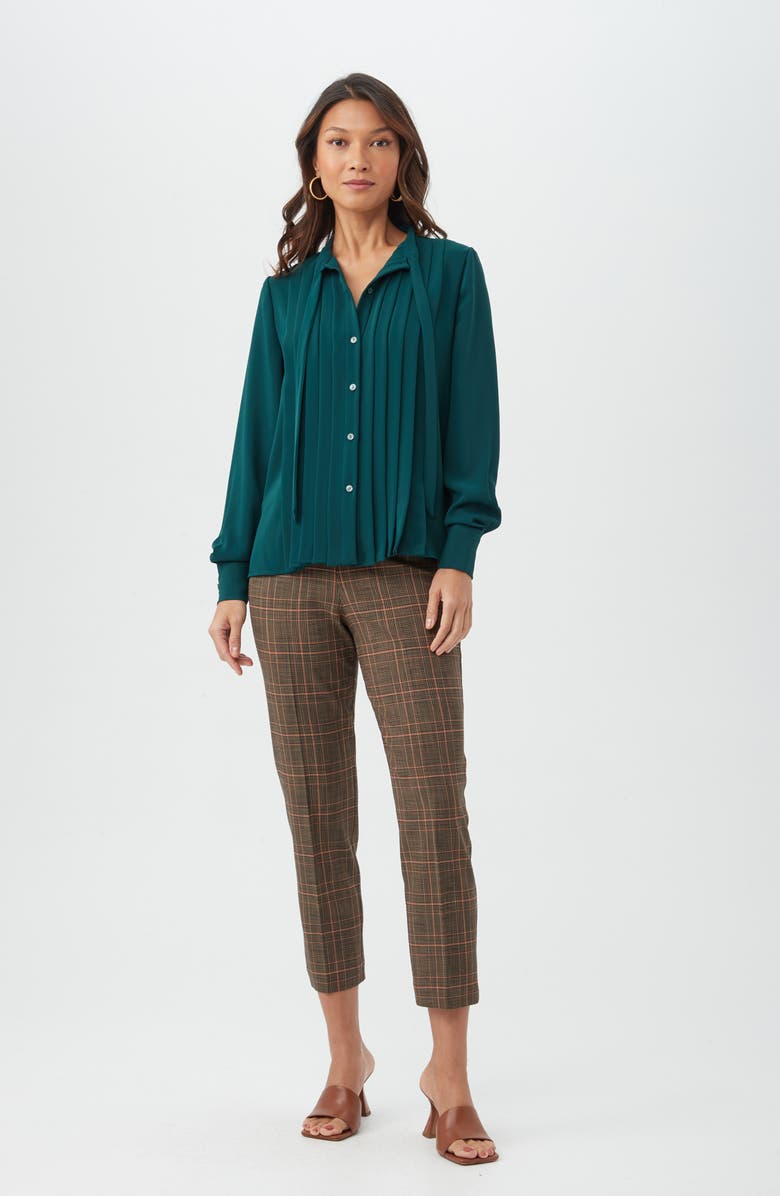 Trina Turk Adaeh Tie Neck Long Sleeve Button-Up Top