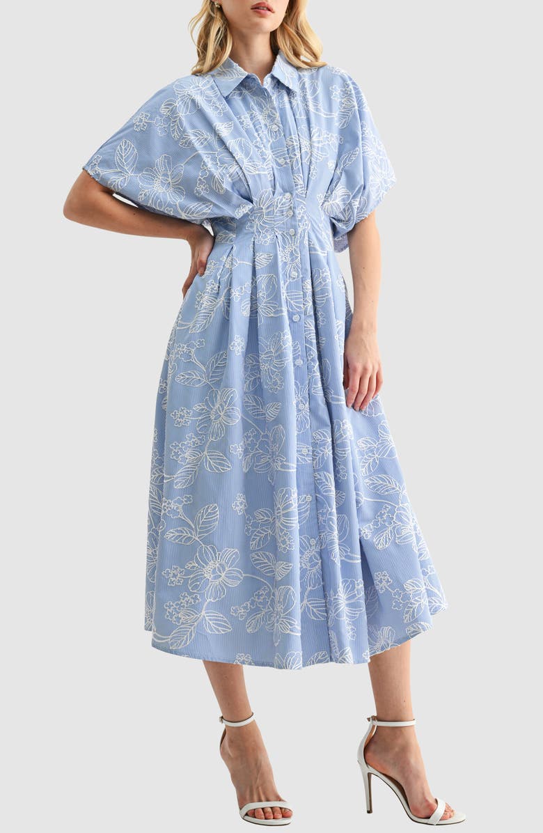 Embroidered Stripe Midi Shirtdress