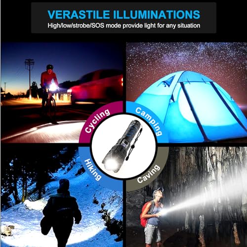 Rechargeable Flashlight, 20000 High Lumens Long Beam Super Bright Powerful Flashlight, 5 Mode, Zoomable, Waterproof, Tactical Flashlight for Camping Hiking