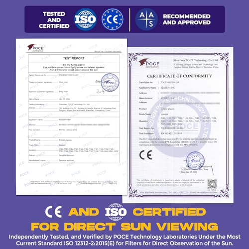 Solar Eclipse Glasses AAS Approved 2024, (10 Pack) CE and ISO Certified Eclipse Observation Glasses, Safe Shades for Direct Sun Viewing, Bonus Smartphone Photo Filter Lens, Colorful Waves Design