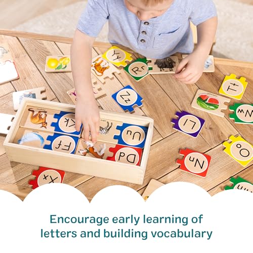 Amazon Melissa & Doug Self-Correcting Alphabet Puzzle (52 pcs) with Toy Storage Box, Wooden ABC Puzzles for Toddlers & Preschoolers, Montessori Learning Toys for Girls & Boys 4+