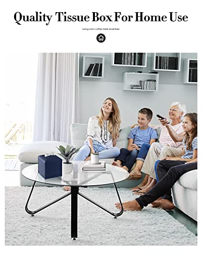 Amazon Tissue Box Cover, Jeethemy Square PU Leather Tissue Box Holder, Modern Tissue Case Facial Paper Organizer Dispenser，5X5X5'',Single Navy Blue
