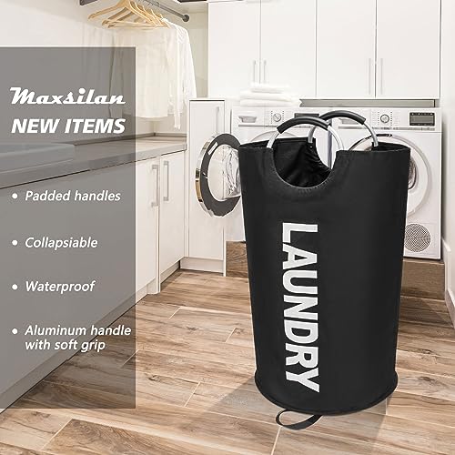 Amazon 90L Large Laundry Basket, Freestanding Tall Clothes Hamper, Collapsible Laundry Bag, Black